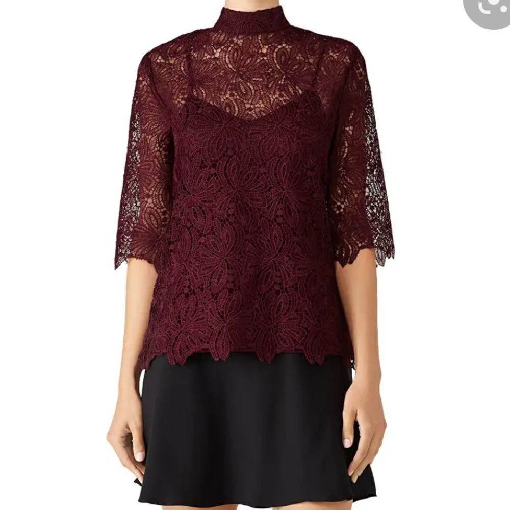 Trina Turk burgundy lace high neck top